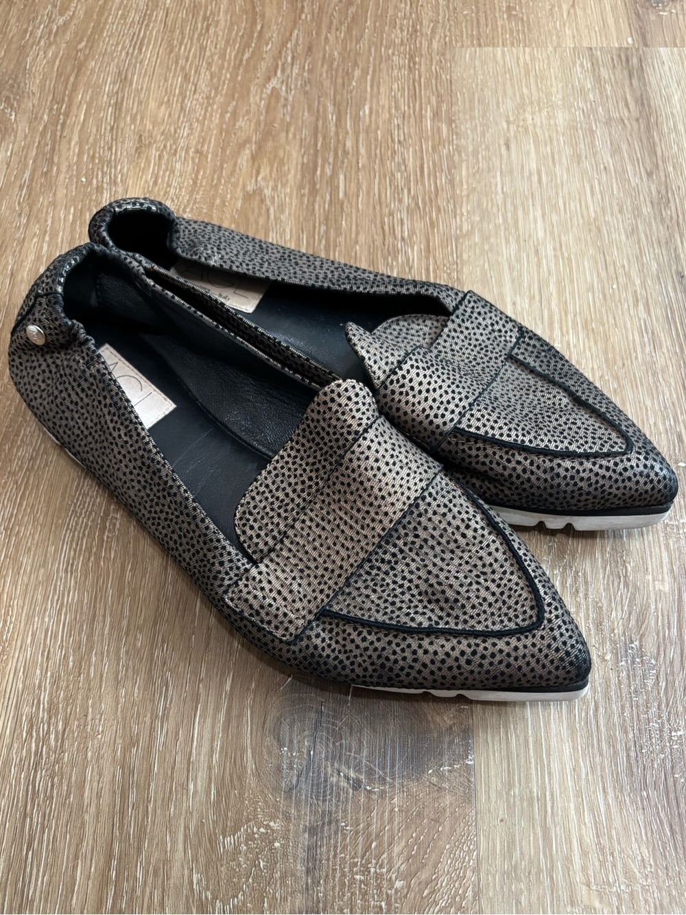Agl Taupe and Black Pointed Penny Loafers